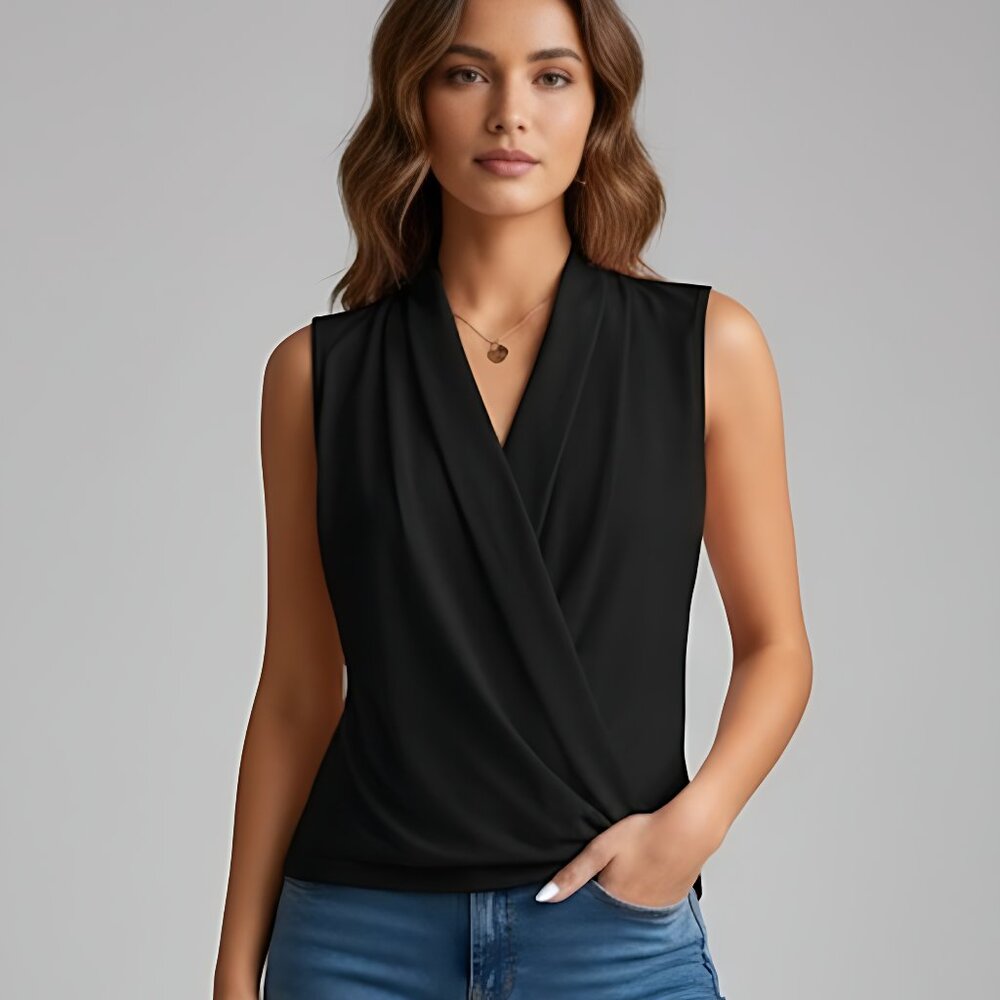 Black Ruched Wrap Tank Top